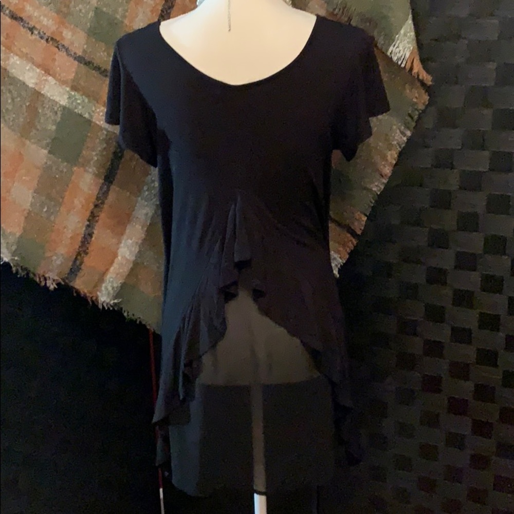 Asymmetrical black short sleeve top